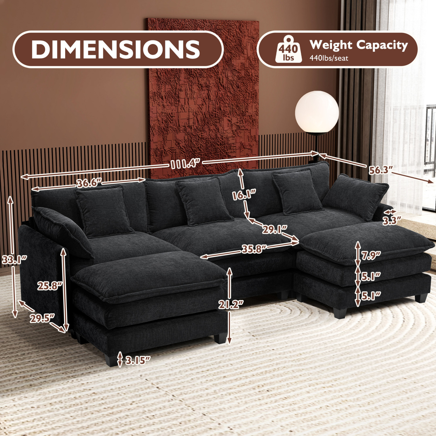 Cloudy 149.2'' Luxury Thickened Cushion Sectional Sofa