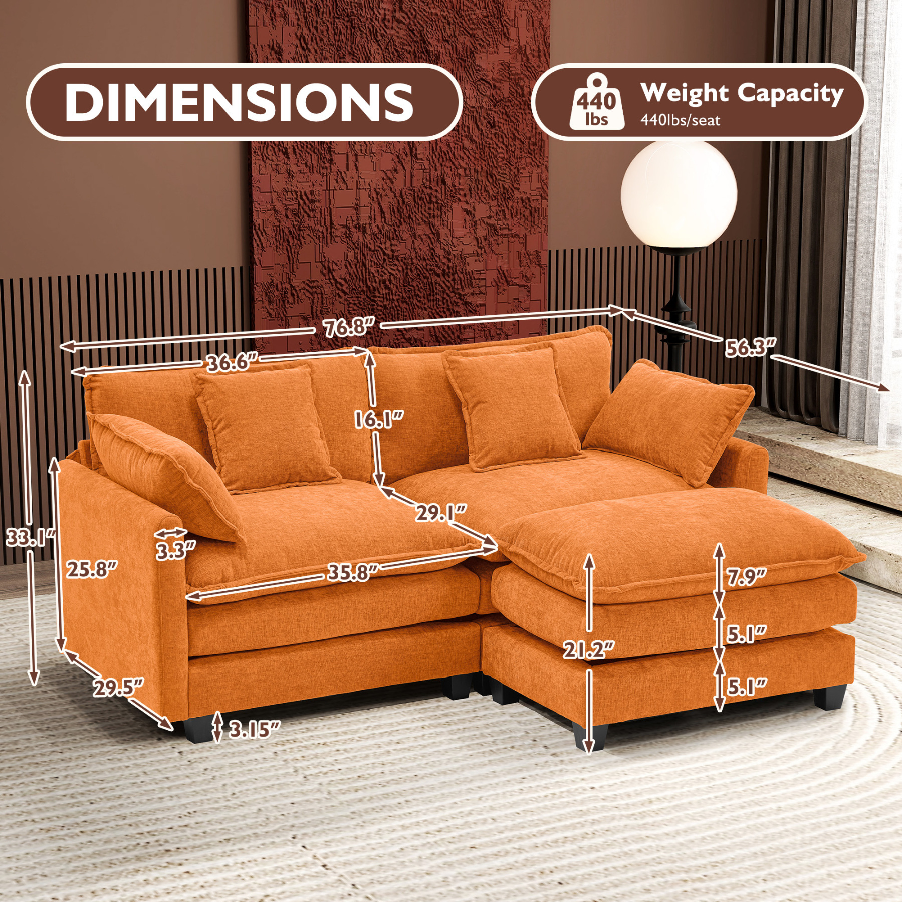 Cloudy 149.2'' Luxury Thickened Cushion Sectional Sofa