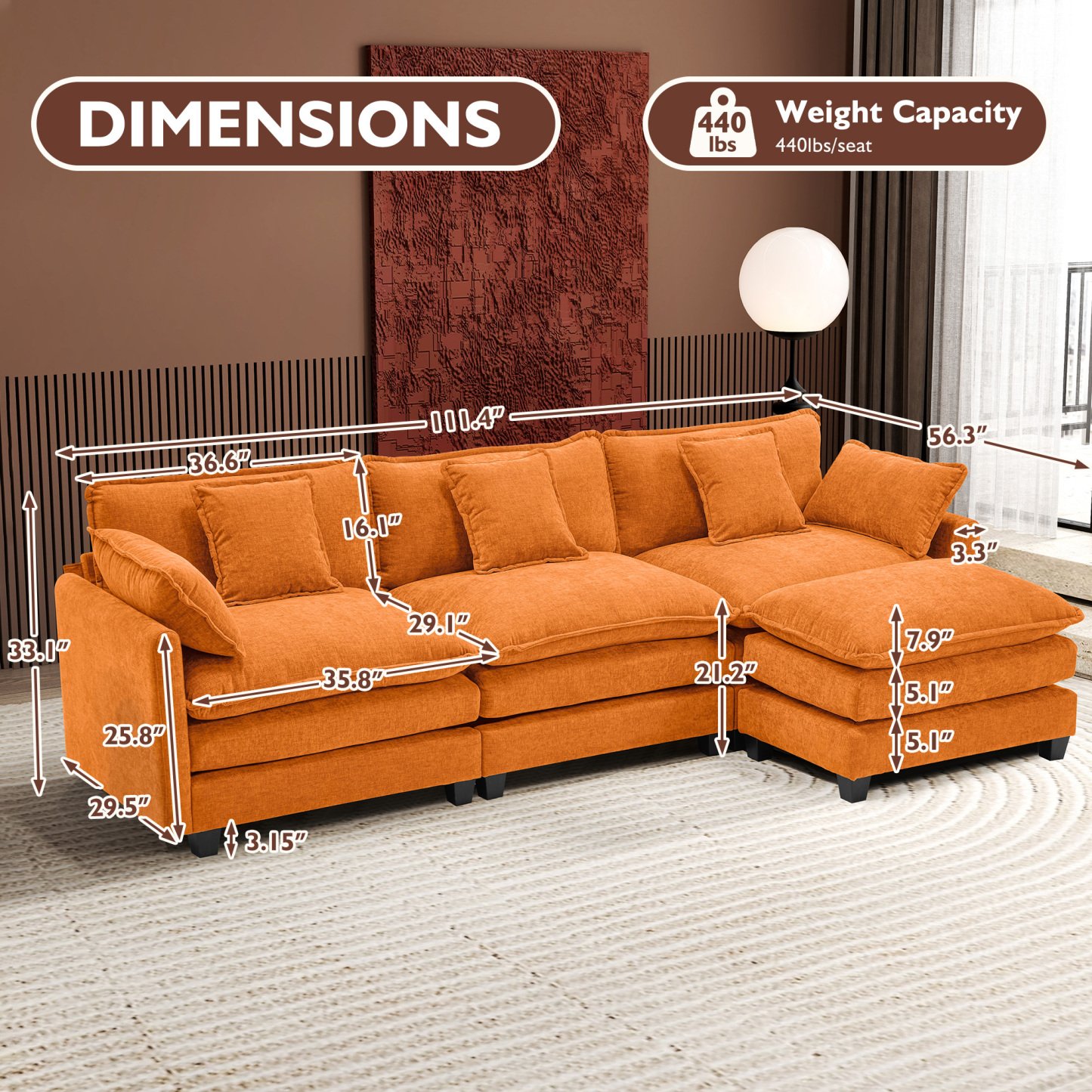 Cloudy 149.2'' Luxury Thickened Cushion Sectional Sofa