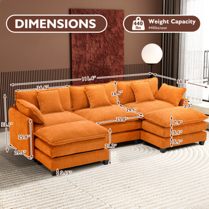 Cloudy 149.2'' Luxury Thickened Cushion Sectional Sofa