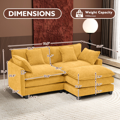 Cloudy 149.2'' Luxury Thickened Cushion Sectional Sofa