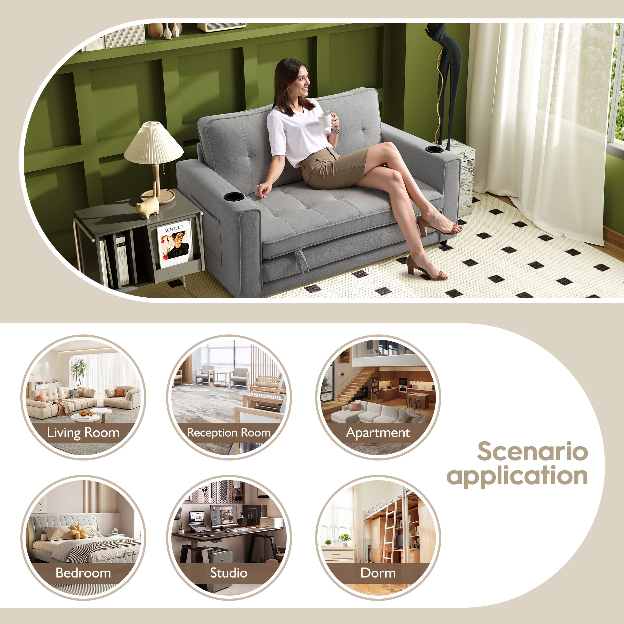 2 in 1 Convertible Sleeper Sofa Bed