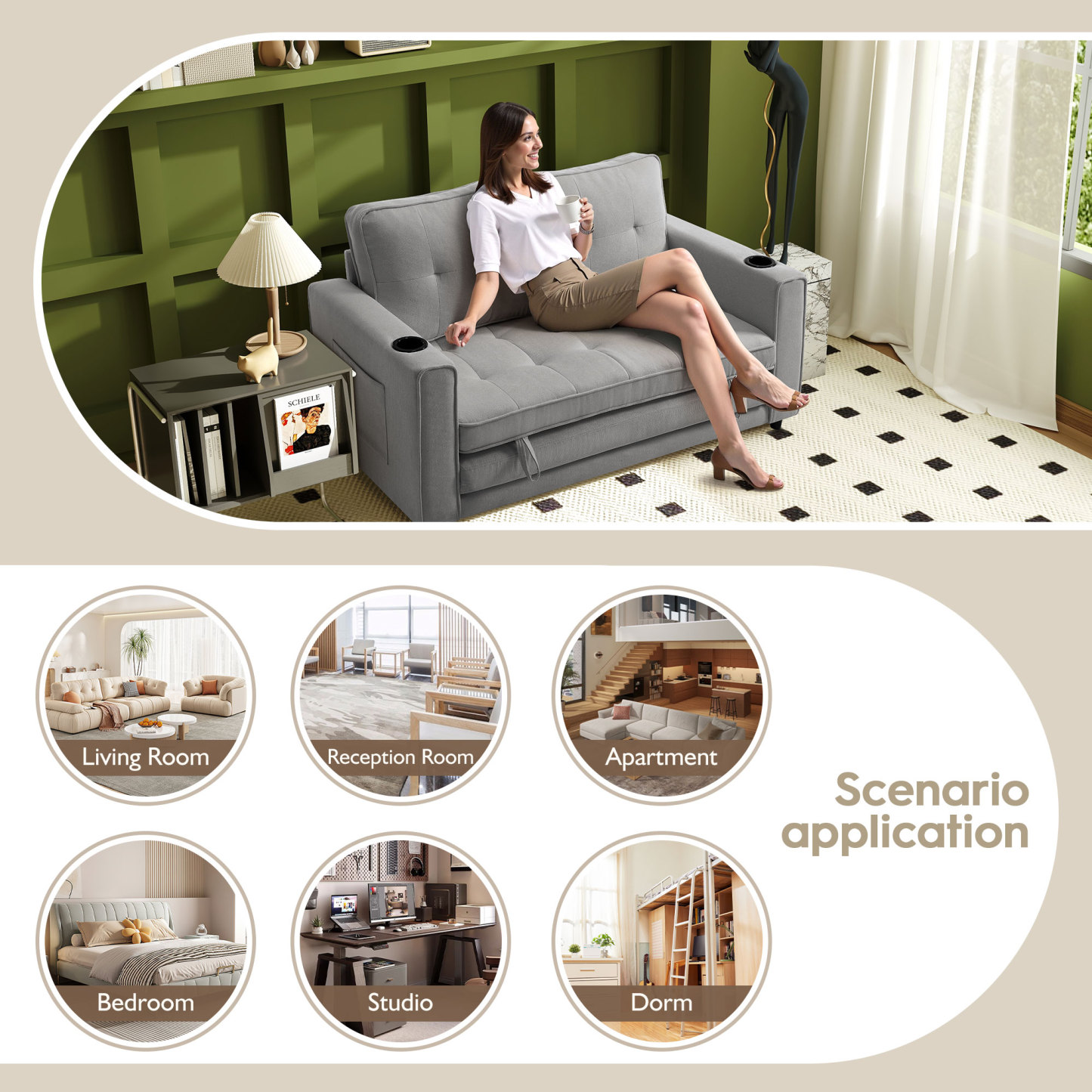 2 in 1 Convertible Sleeper Sofa Bed