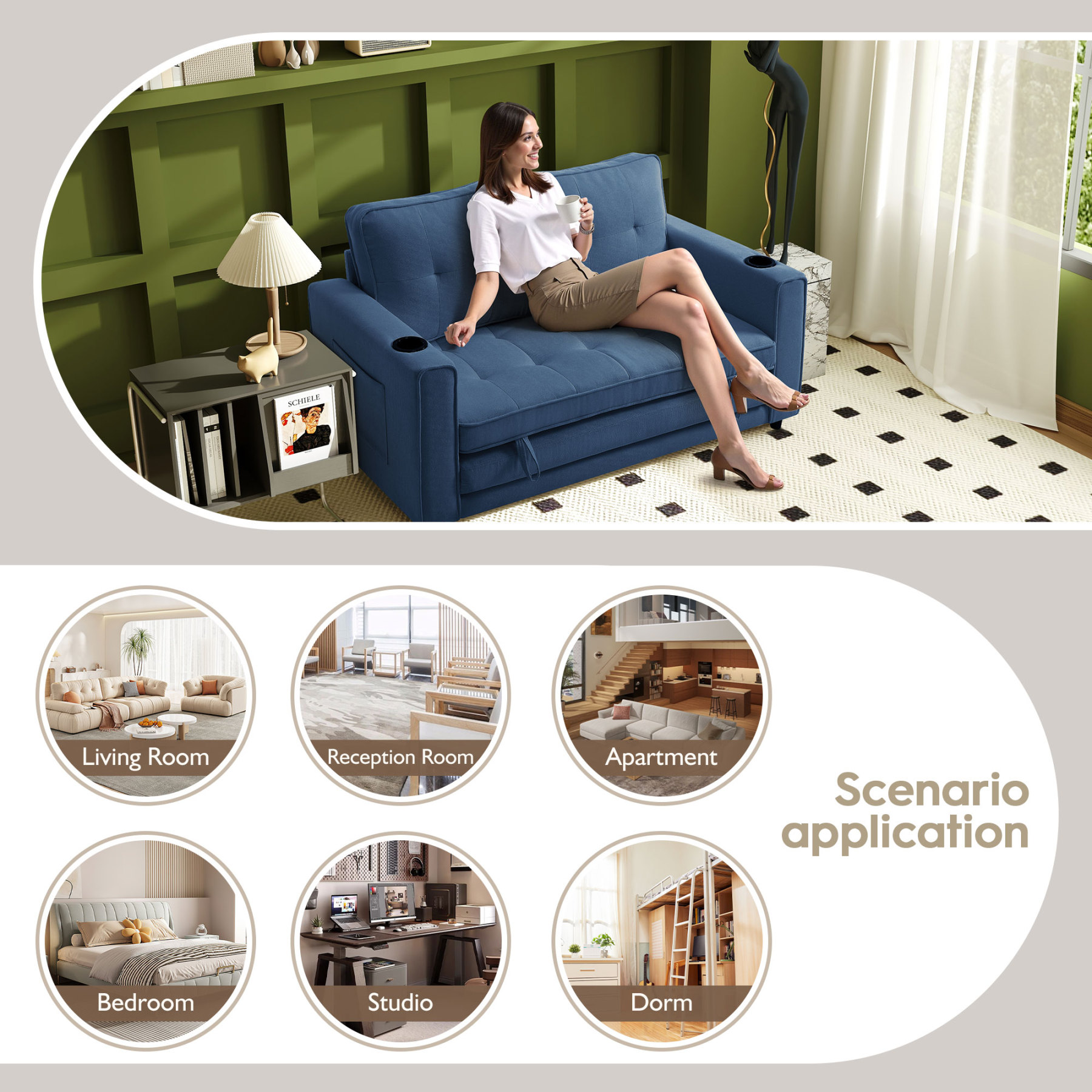 2 in 1 Convertible Sleeper Sofa Bed