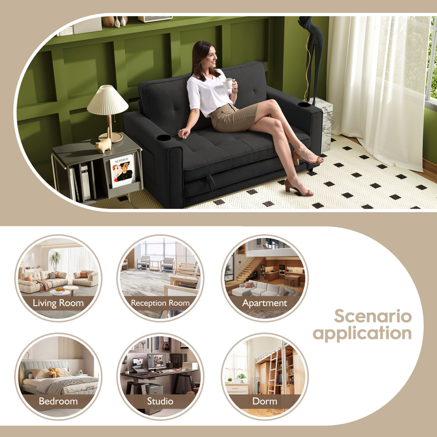 2 in 1 Convertible Sleeper Sofa Bed