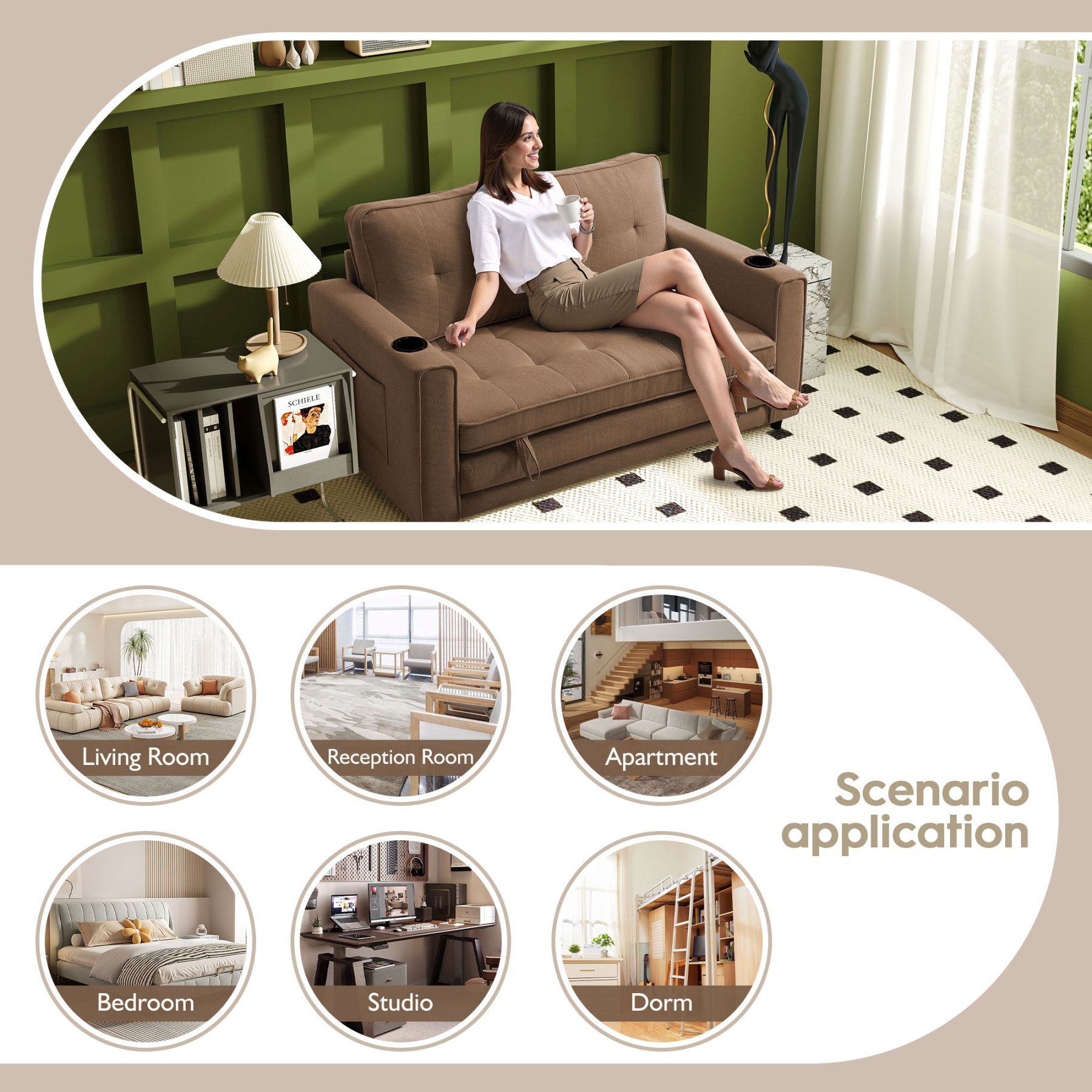 2 in 1 Convertible Sleeper Sofa Bed