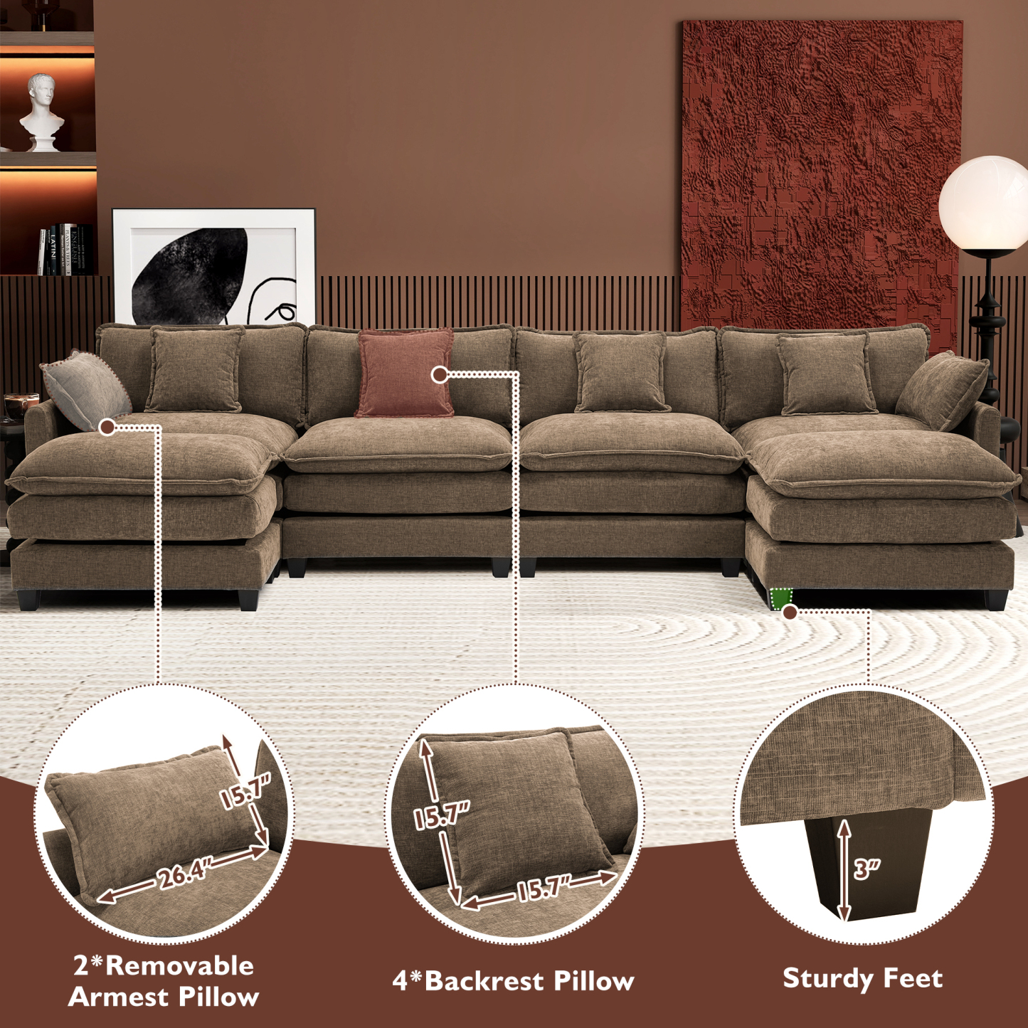 Cloudy 149.2'' Luxury Thickened Cushion Sectional Sofa