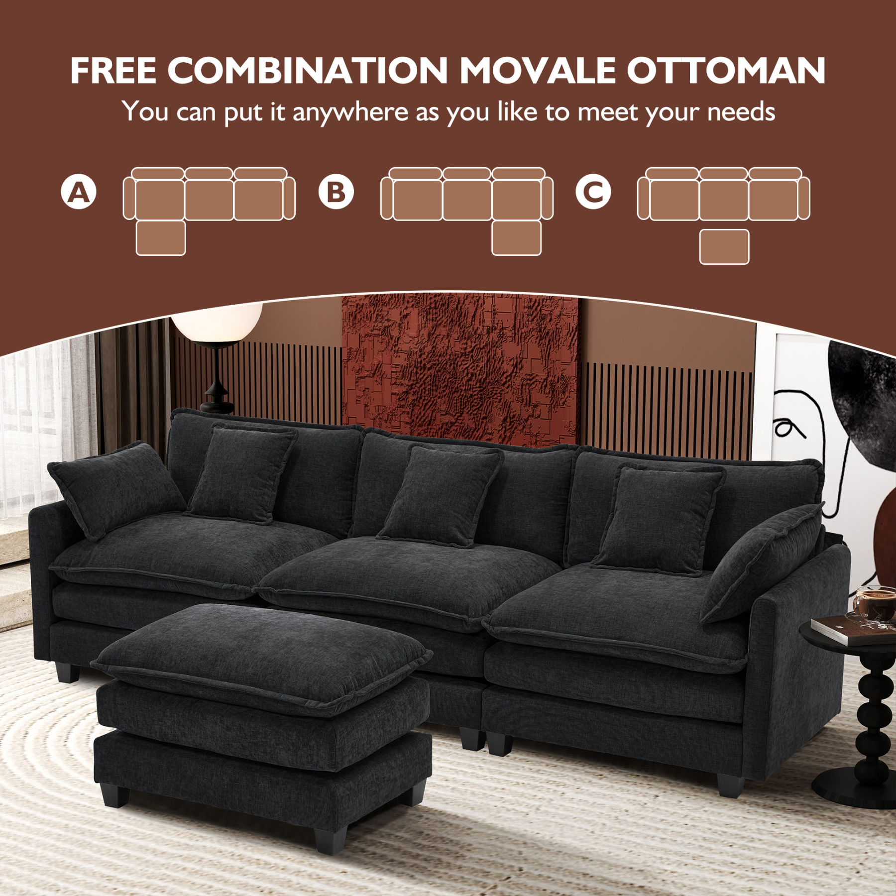 Cloudy 149.2'' Luxury Thickened Cushion Sectional Sofa