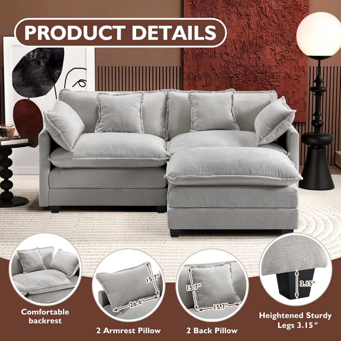 Cloudy 149.2'' Luxury Thickened Cushion Sectional Sofa