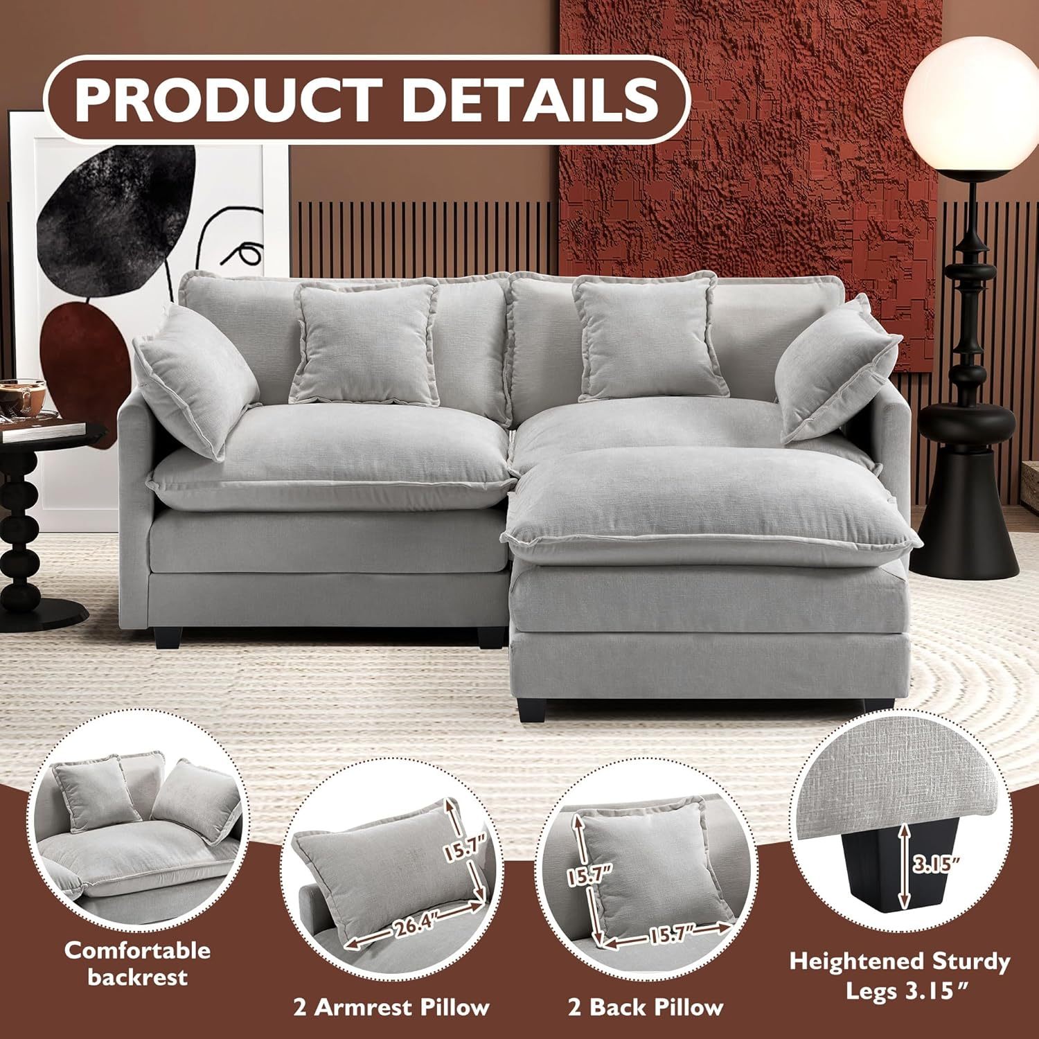 Cloudy 149.2'' Luxury Thickened Cushion Sectional Sofa