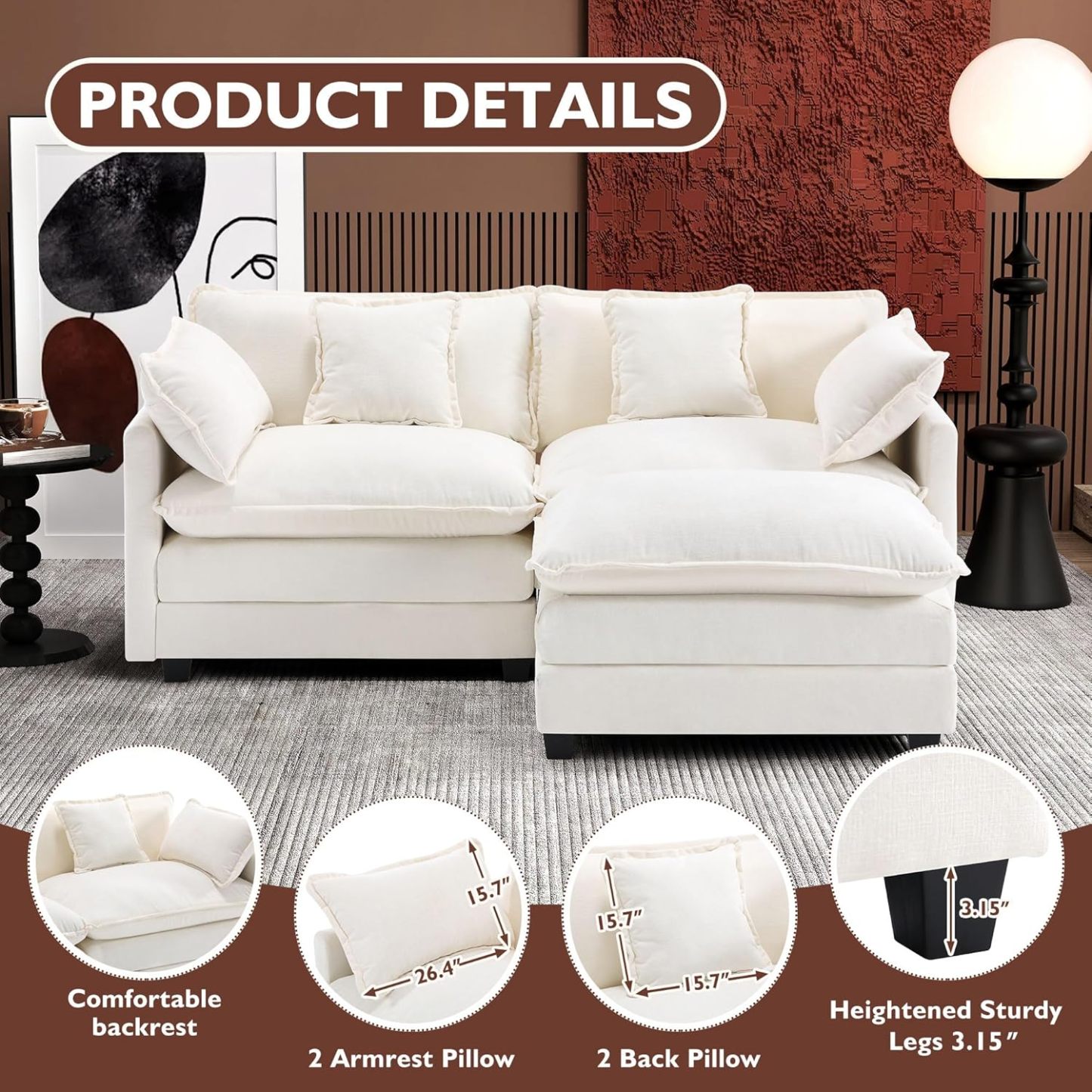 Cloudy 149.2'' Luxury Thickened Cushion Sectional Sofa