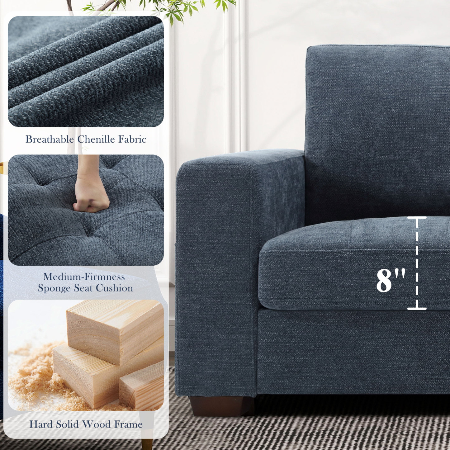 Classic 70" & 89" Modern Sofa with USB Charging