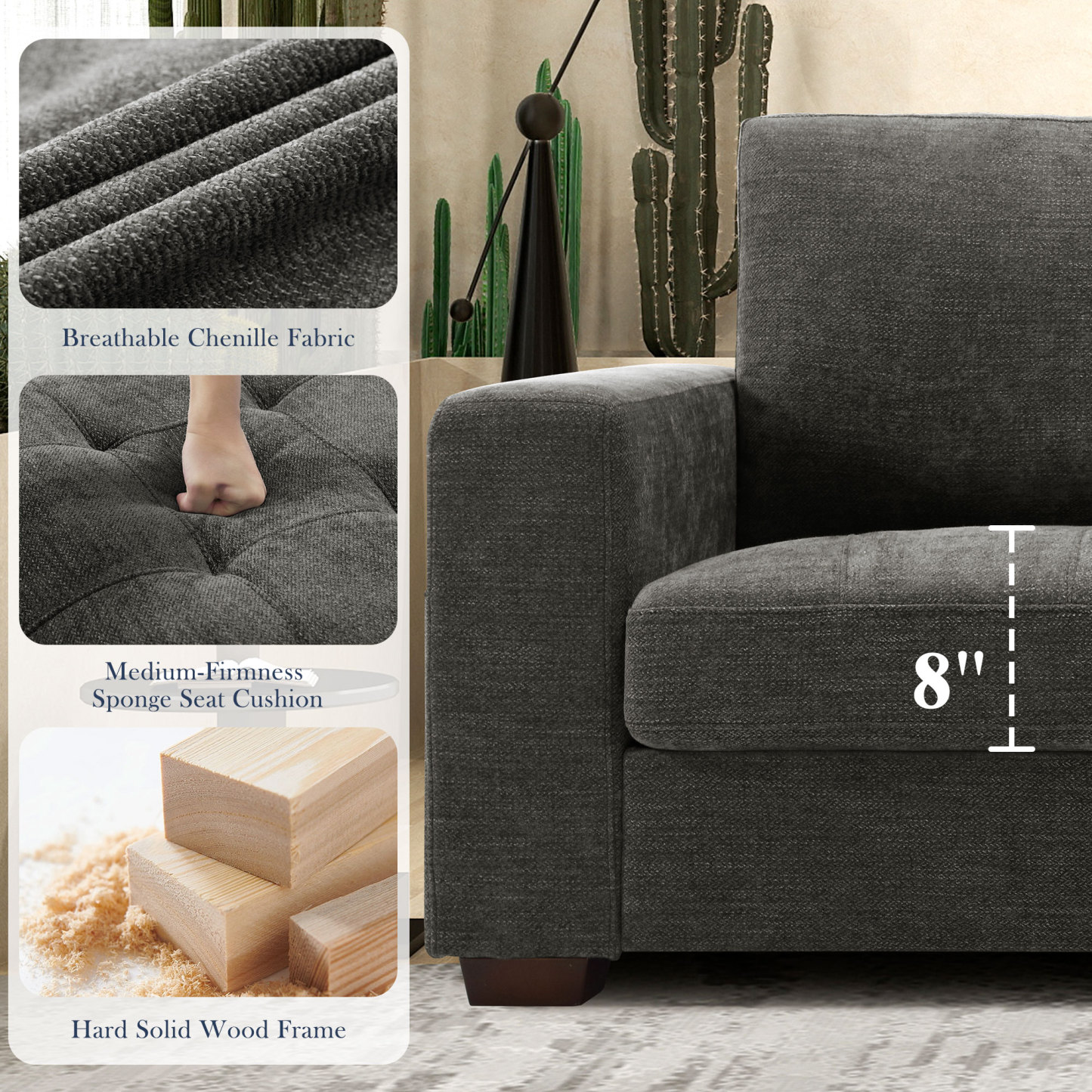 Classic 70" & 89" Modern Sofa with USB Charging