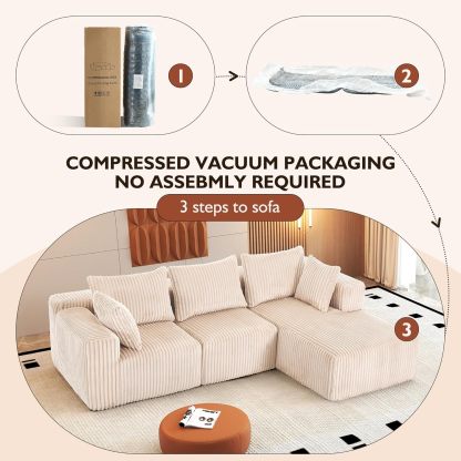 InstaPuff 102" Plush Corduroy free-installation sofa with Chaise