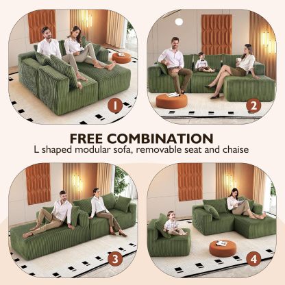 InstaPuff 102" Plush Corduroy free-installation sofa with Chaise