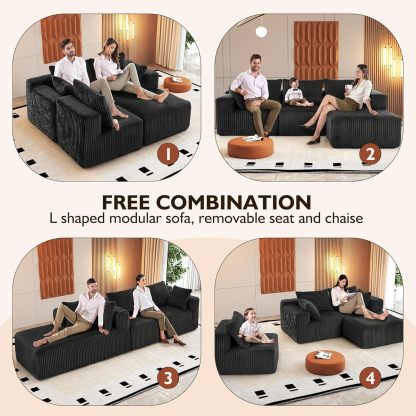 InstaPuff 102" Plush Corduroy free-installation sofa with Chaise