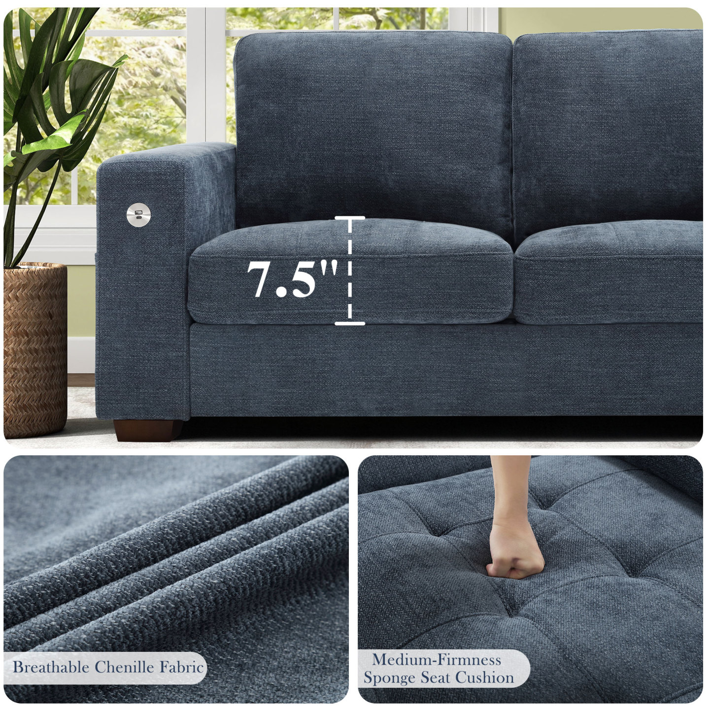 Classic 70" & 89" Modern Sofa with USB Charging