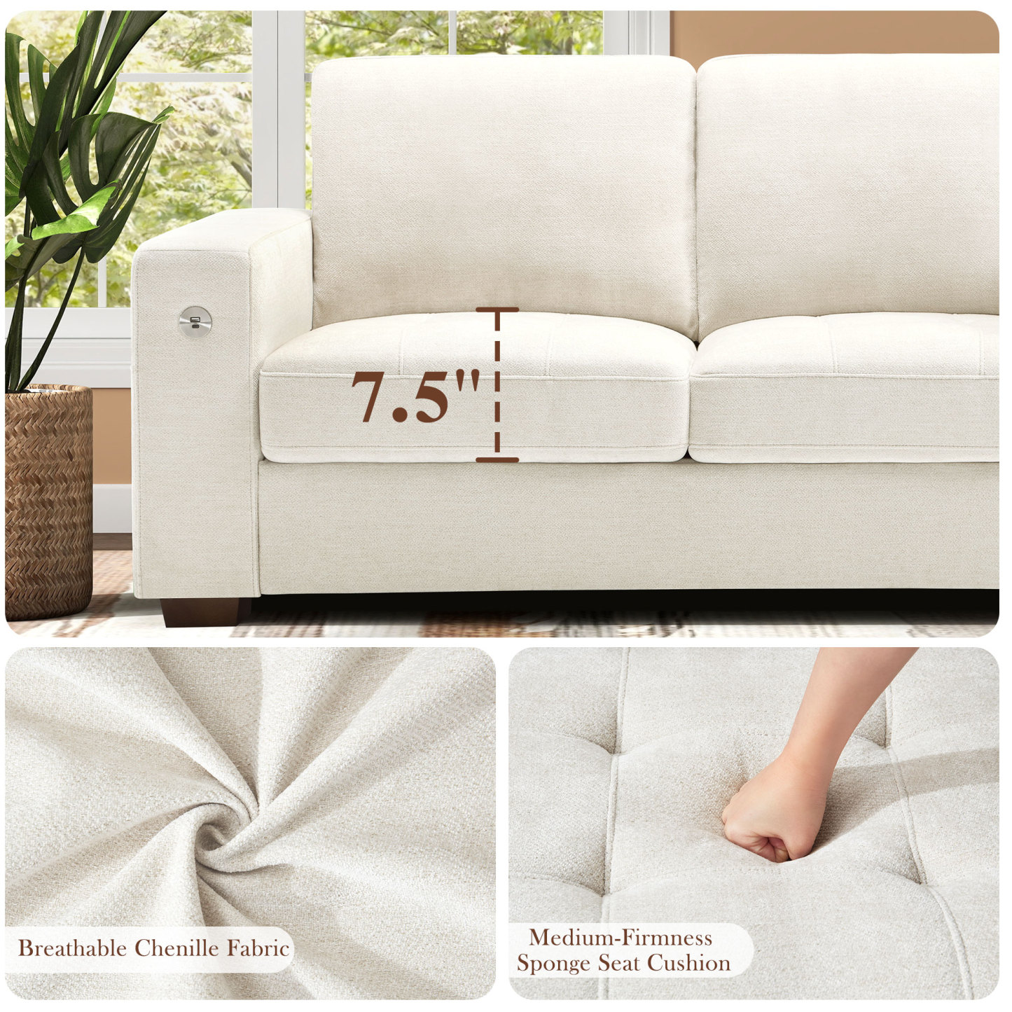 Classic 70" & 89" Modern Sofa with USB Charging