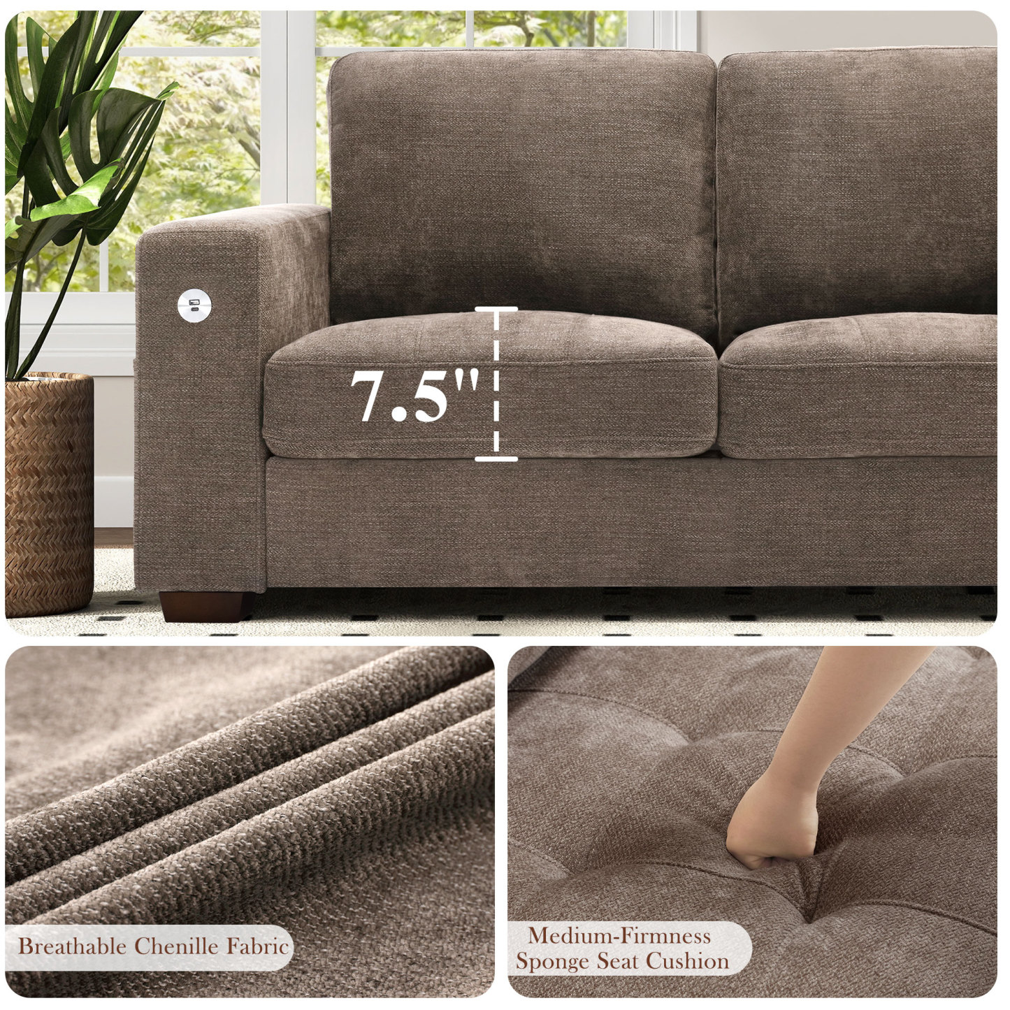 Classic 70" & 89" Modern Sofa with USB Charging