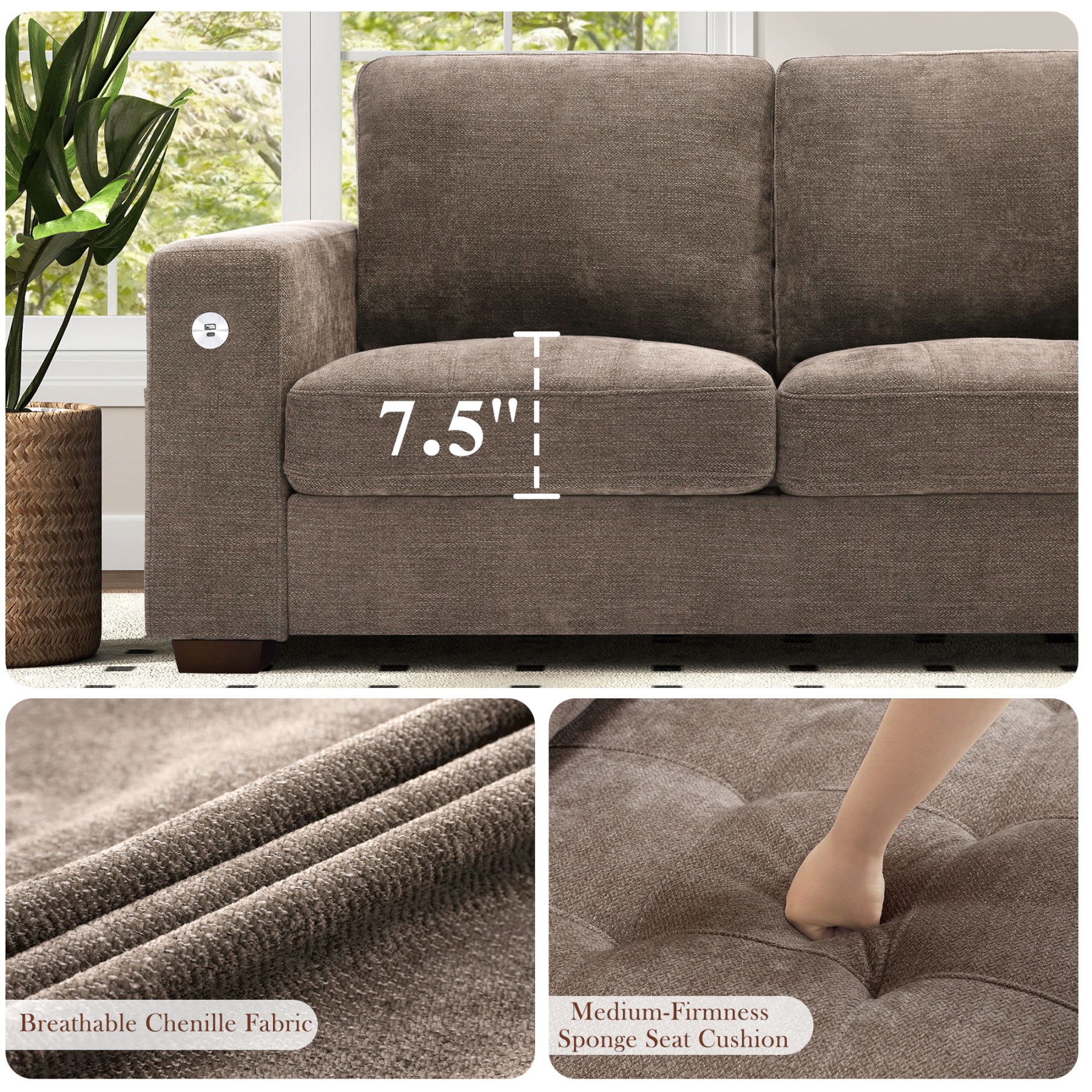 Classic 70" & 89" Modern Sofa with USB Charging