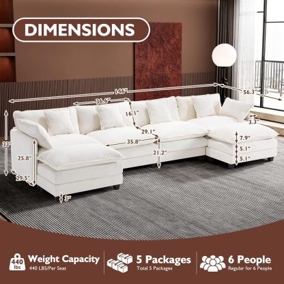 Cloudy 149.2'' Luxury Thickened Cushion Sectional Sofa