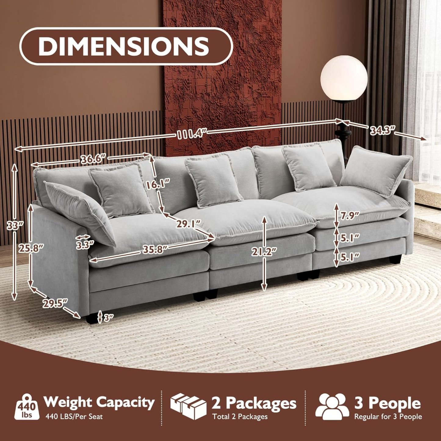 Cloudy 149.2'' Luxury Thickened Cushion Sectional Sofa