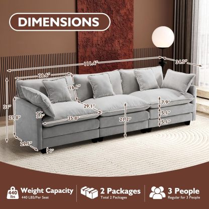 Cloudy 149.2'' Luxury Thickened Cushion Sectional Sofa