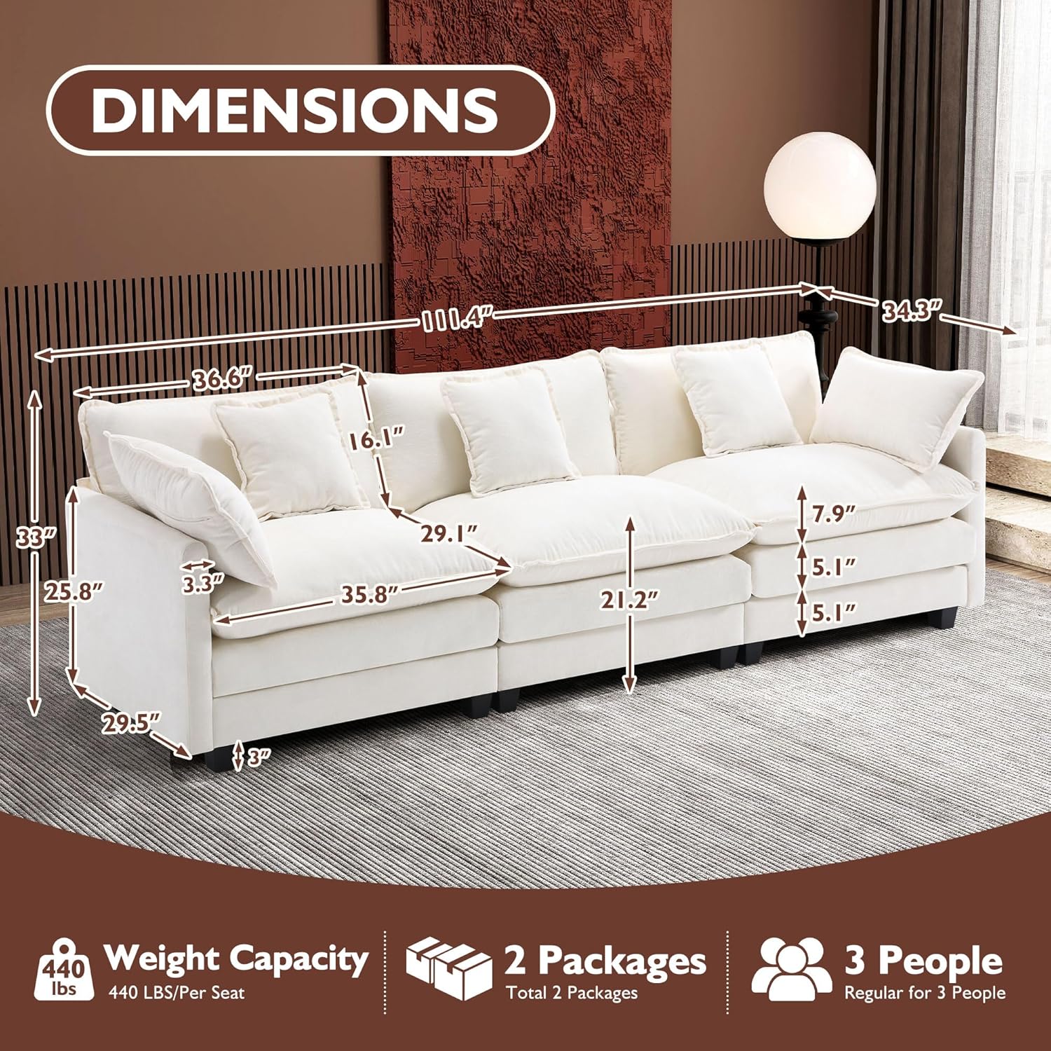Cloudy 149.2'' Luxury Thickened Cushion Sectional Sofa