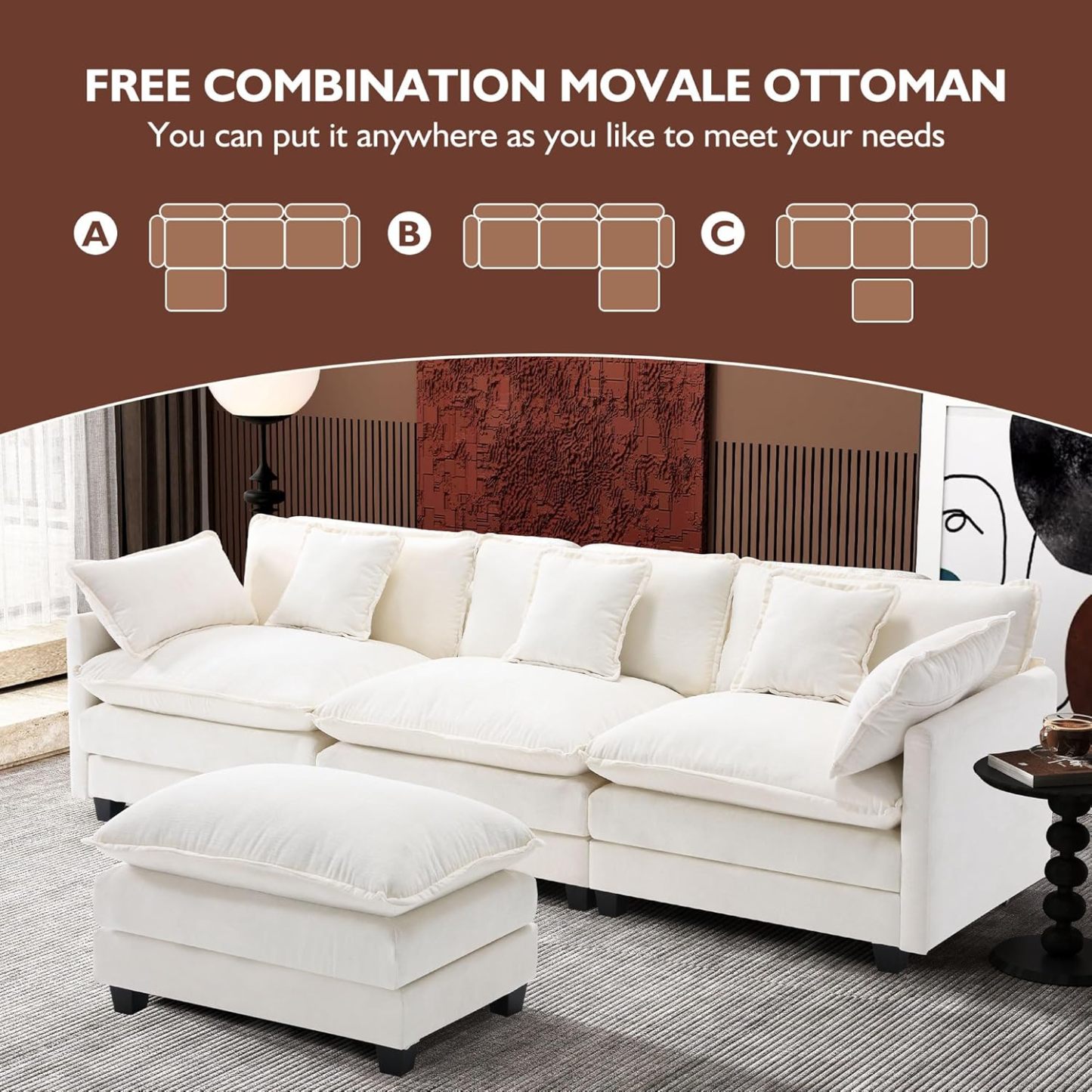 Cloudy 149.2'' Luxury Thickened Cushion Sectional Sofa