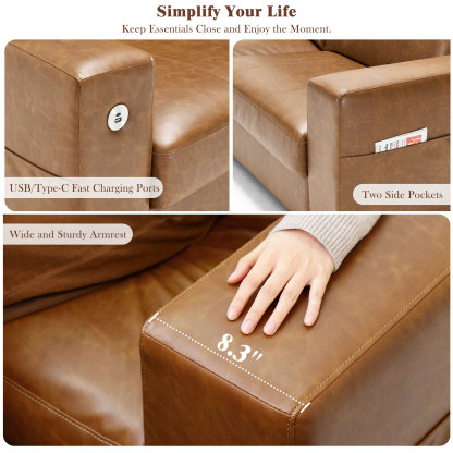 Classic 70" & 89" Modern Sofa with USB Charging 