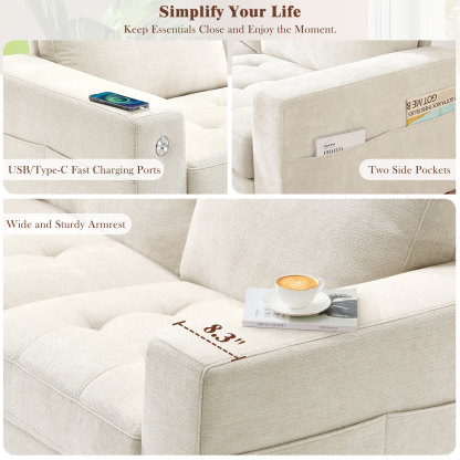 Classic 70" & 89" Modern Sofa with USB Charging 