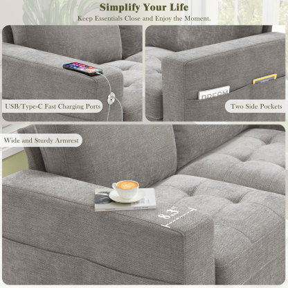 Classic 70" & 89" Modern Sofa with USB Charging 
