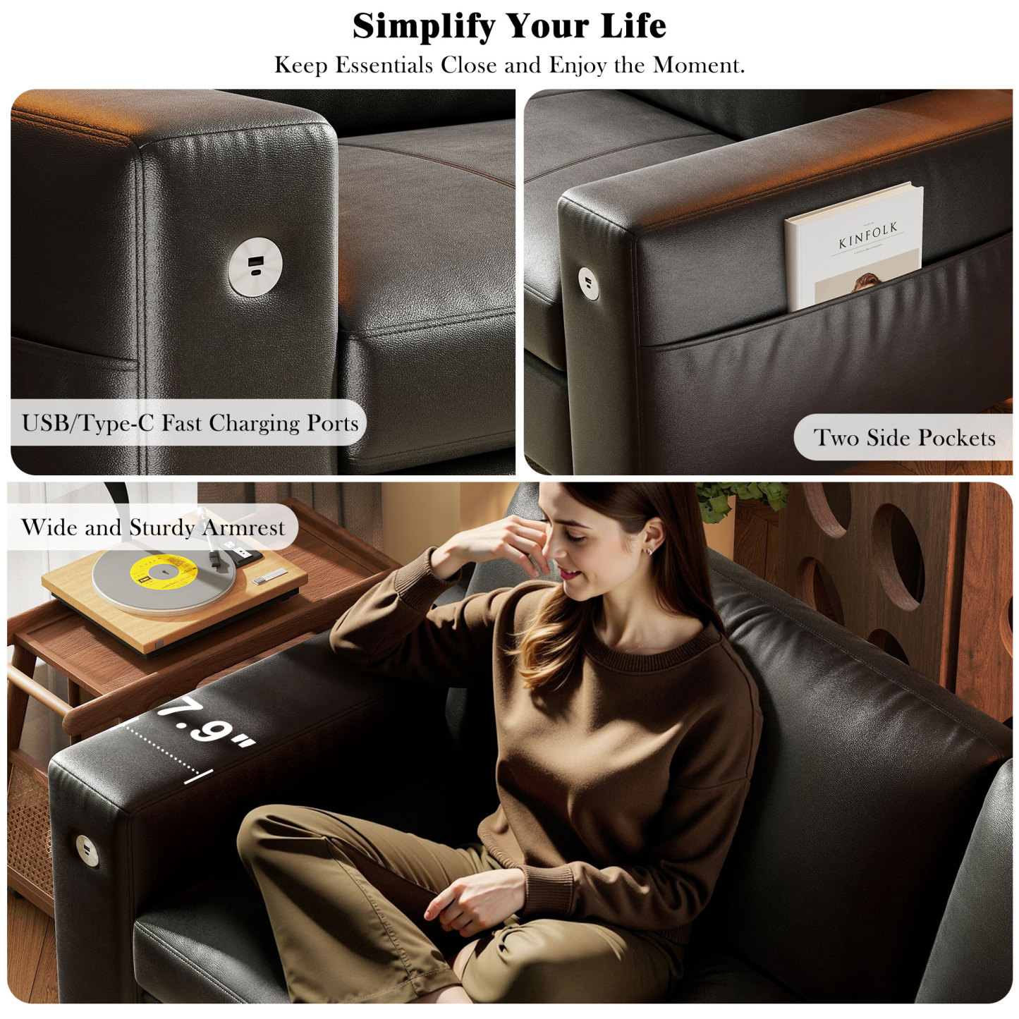 Classic 70" & 89" Modern Sofa with USB Charging