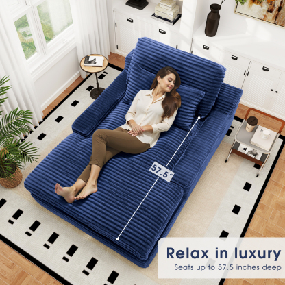 InstaPuff 57.5" Corduroy Modern Toffee Sleeper Chaise Lounger-Worthfurni