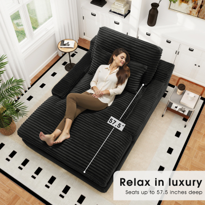 InstaPuff 57.5" Corduroy Modern Toffee Sleeper Chaise Lounger-Worthfurni