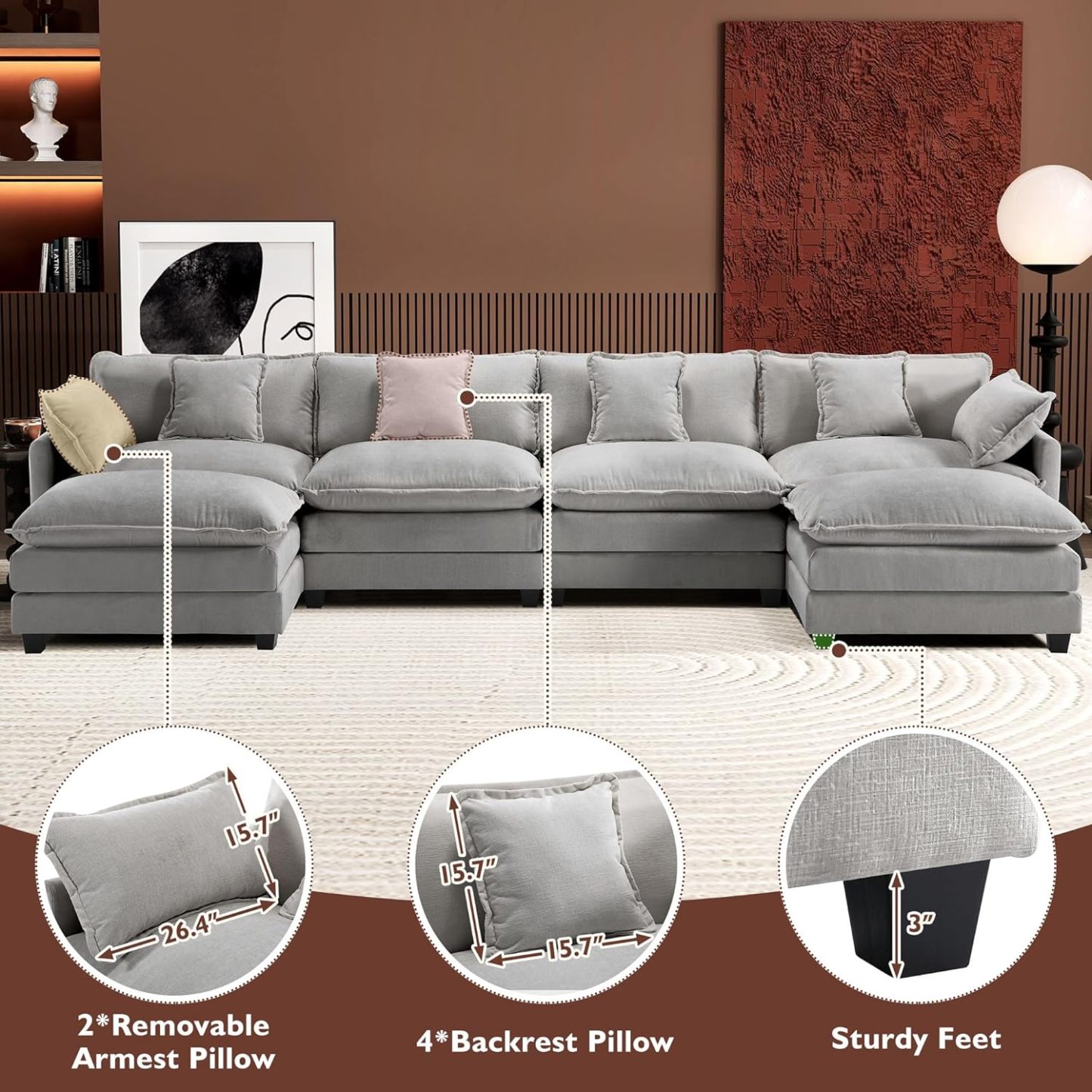 Cloudy 149.2'' Luxury Thickened Cushion Sectional Sofa