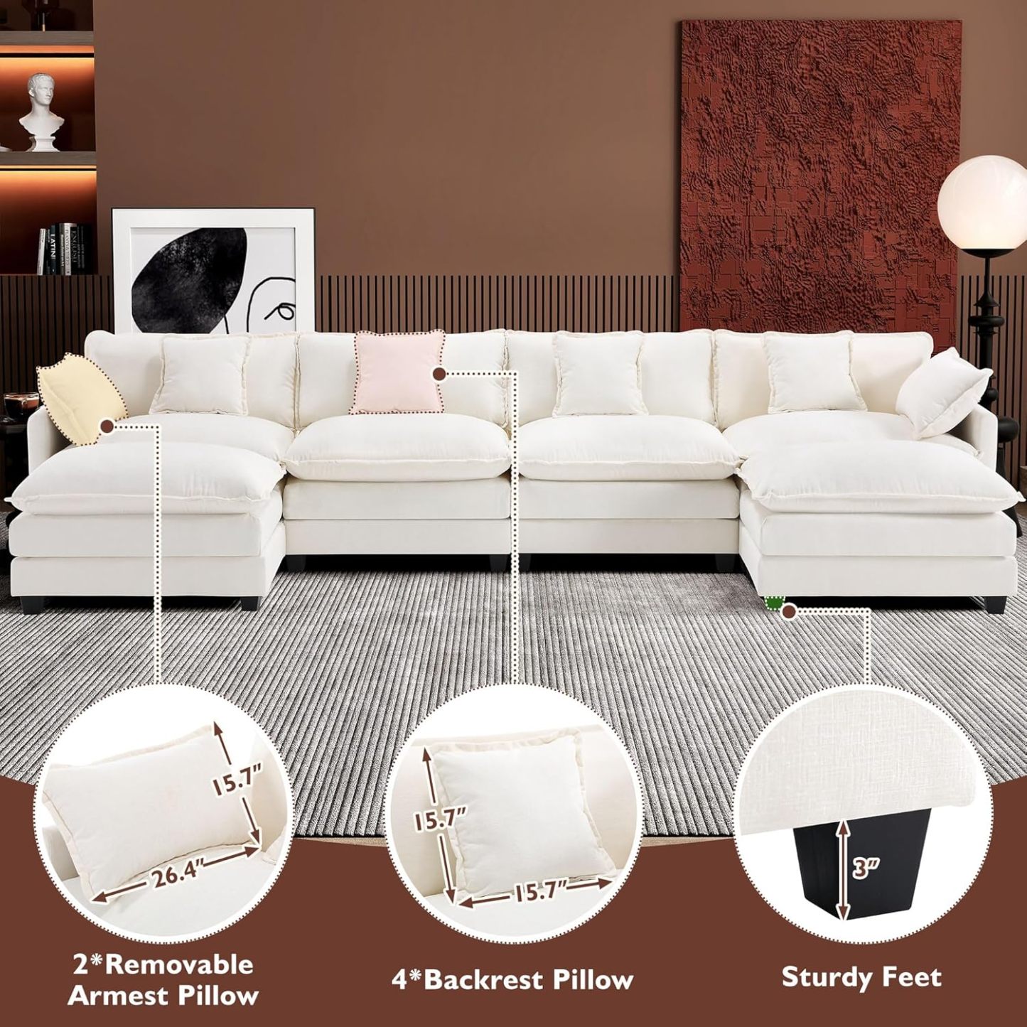Cloudy 149.2'' Luxury Thickened Cushion Sectional Sofa