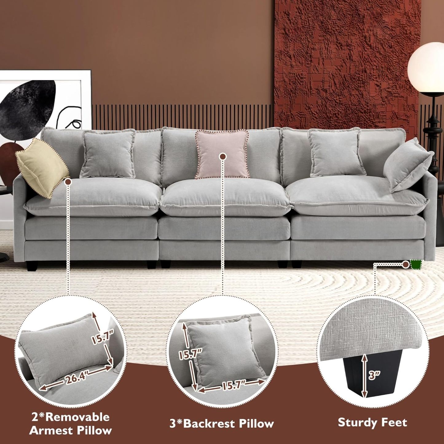 Cloudy 149.2'' Luxury Thickened Cushion Sectional Sofa