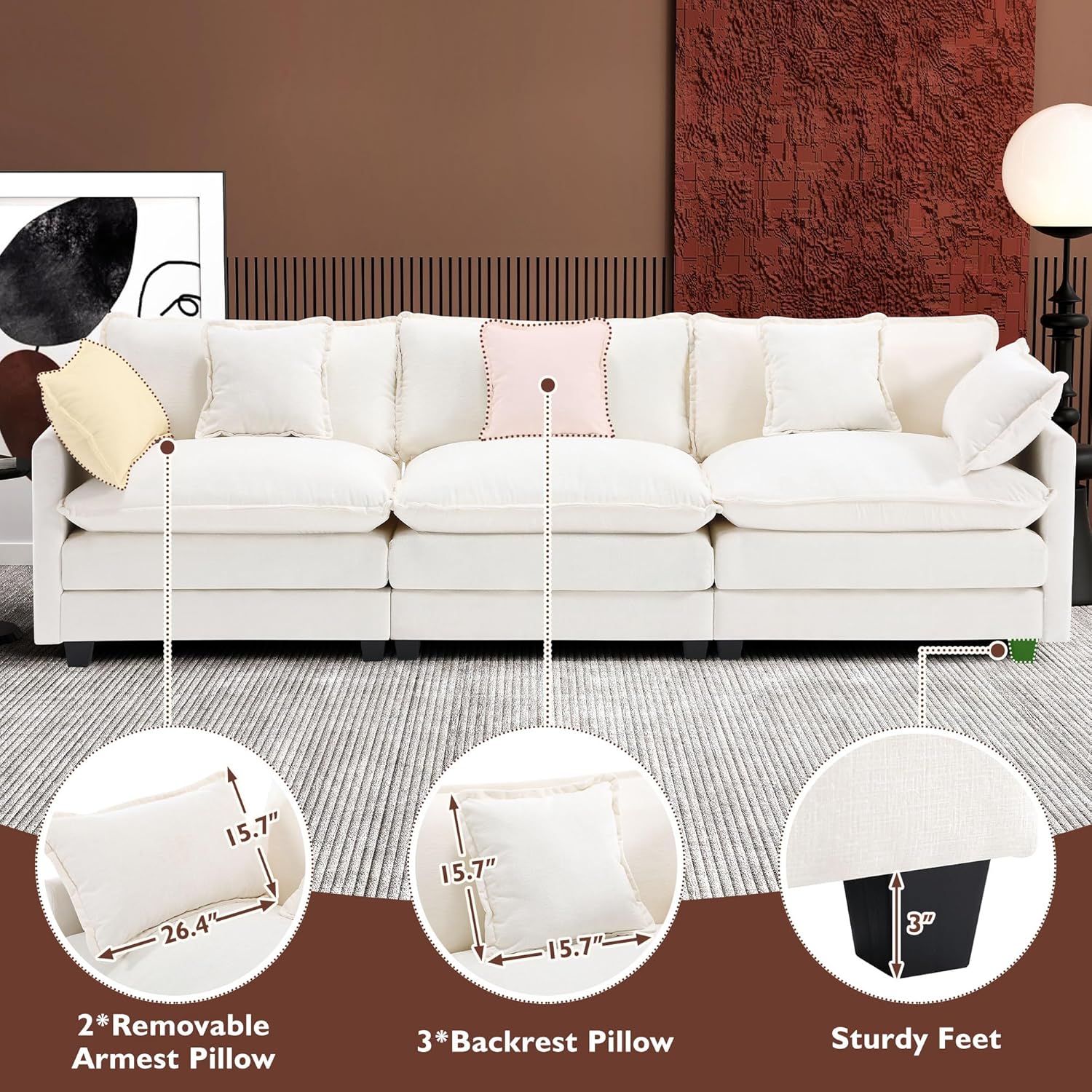 Cloudy 149.2'' Luxury Thickened Cushion Sectional Sofa