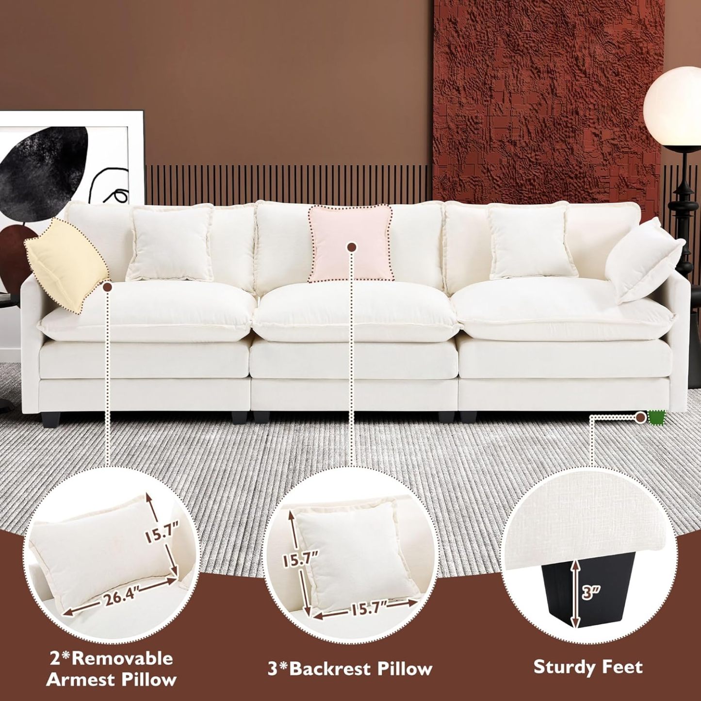 Cloudy 149.2'' Luxury Thickened Cushion Sectional Sofa