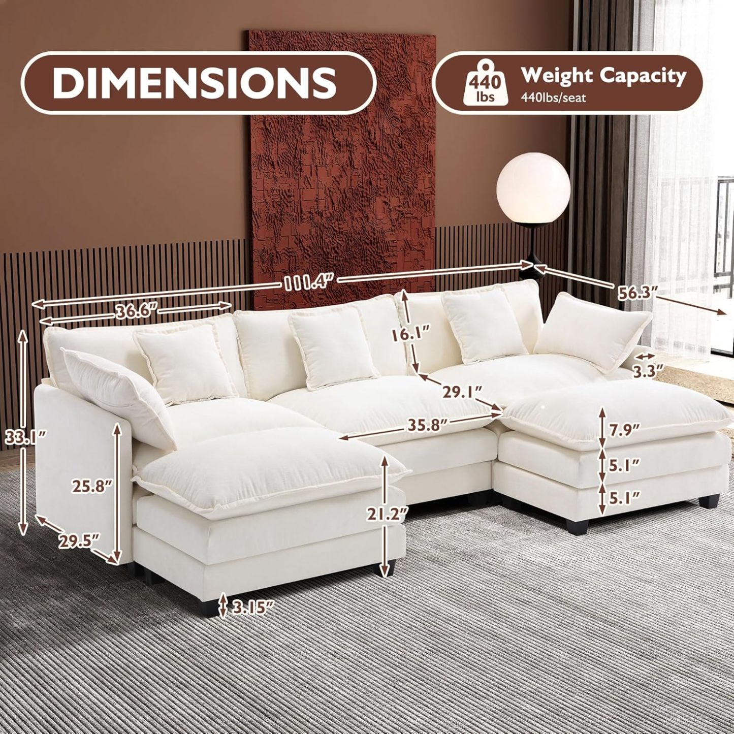 Cloudy 149.2'' Luxury Thickened Cushion Sectional Sofa