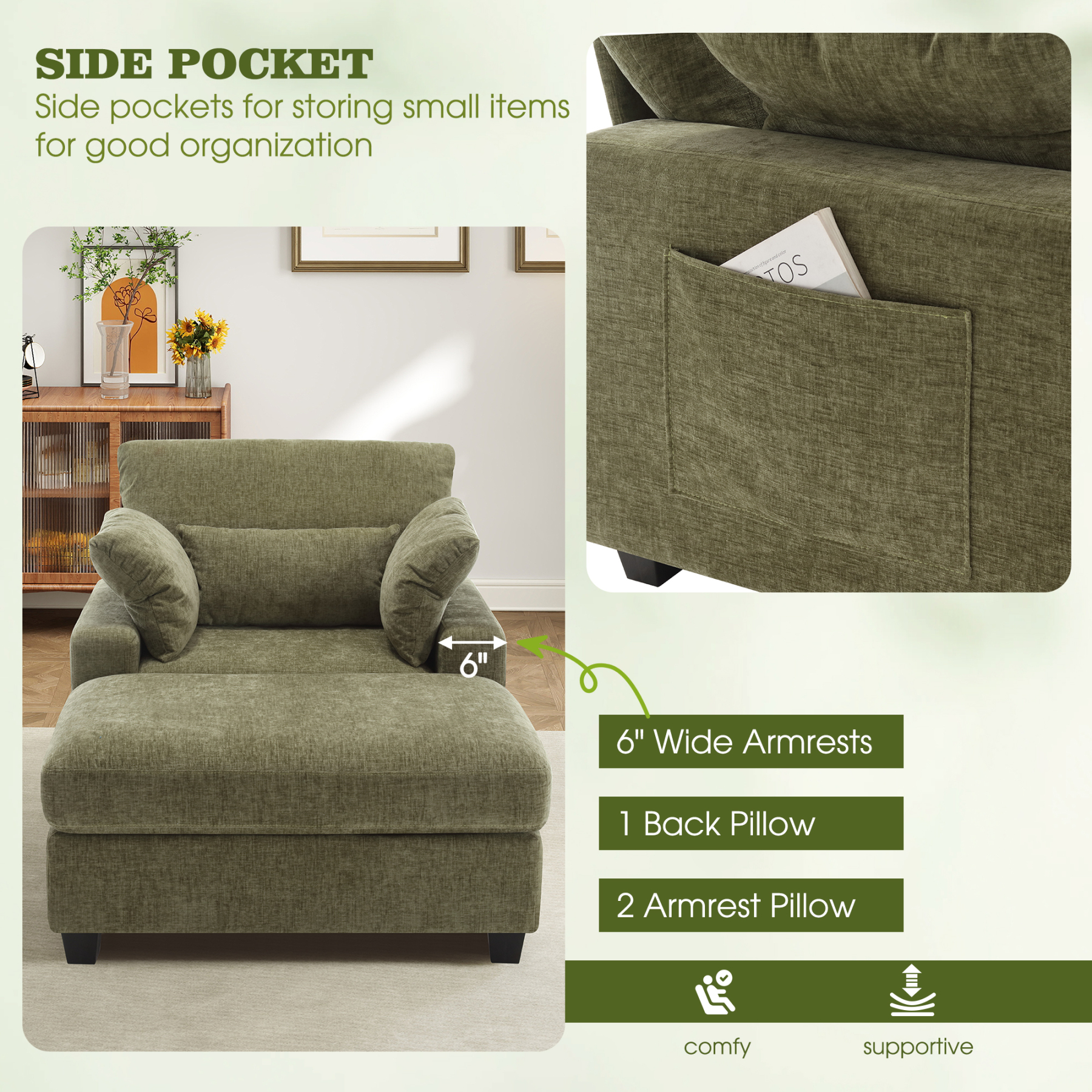 LuxeLounger 57.52 " Single Chair With Ottoman