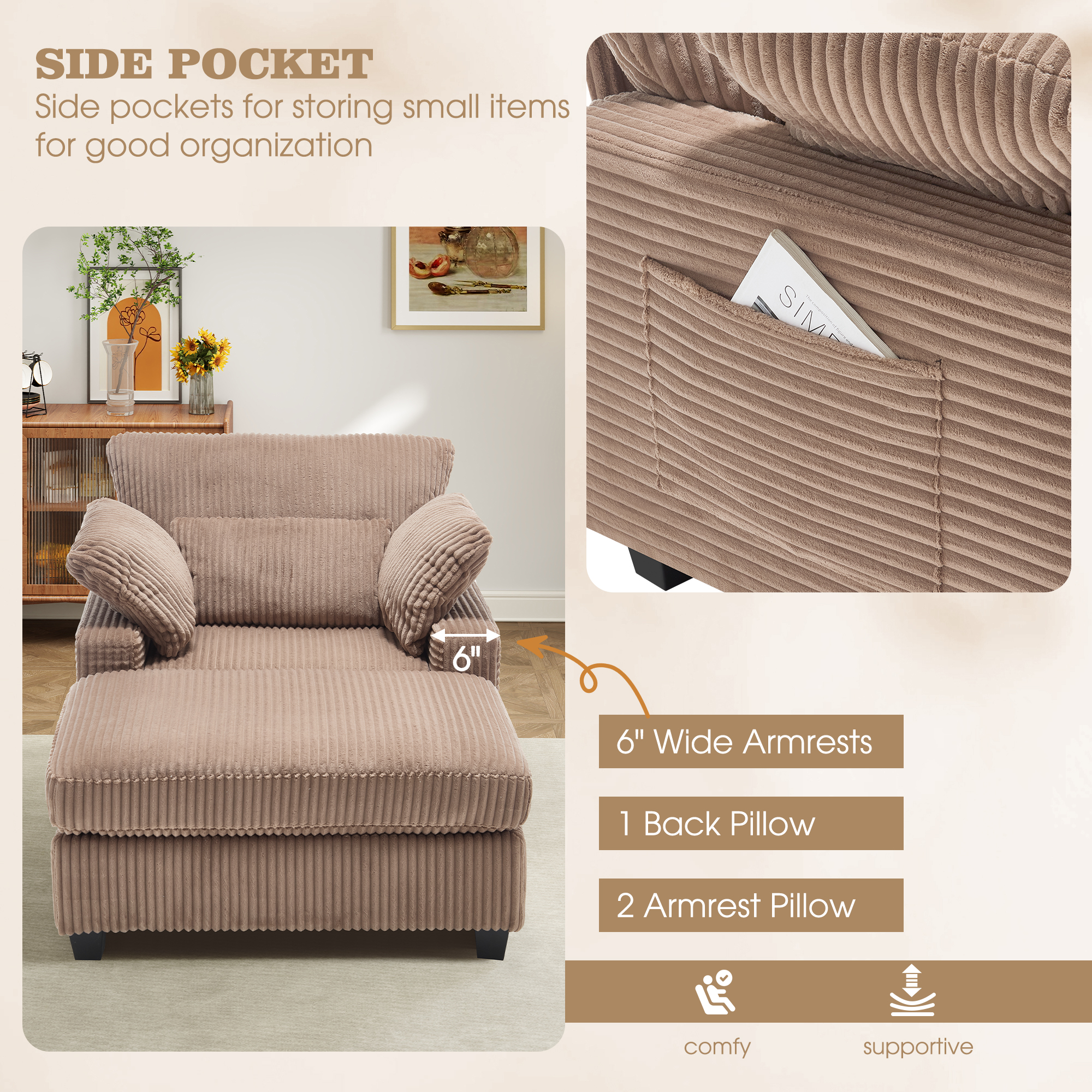 LuxeLounger 57.52 " Single Chair With Ottoman