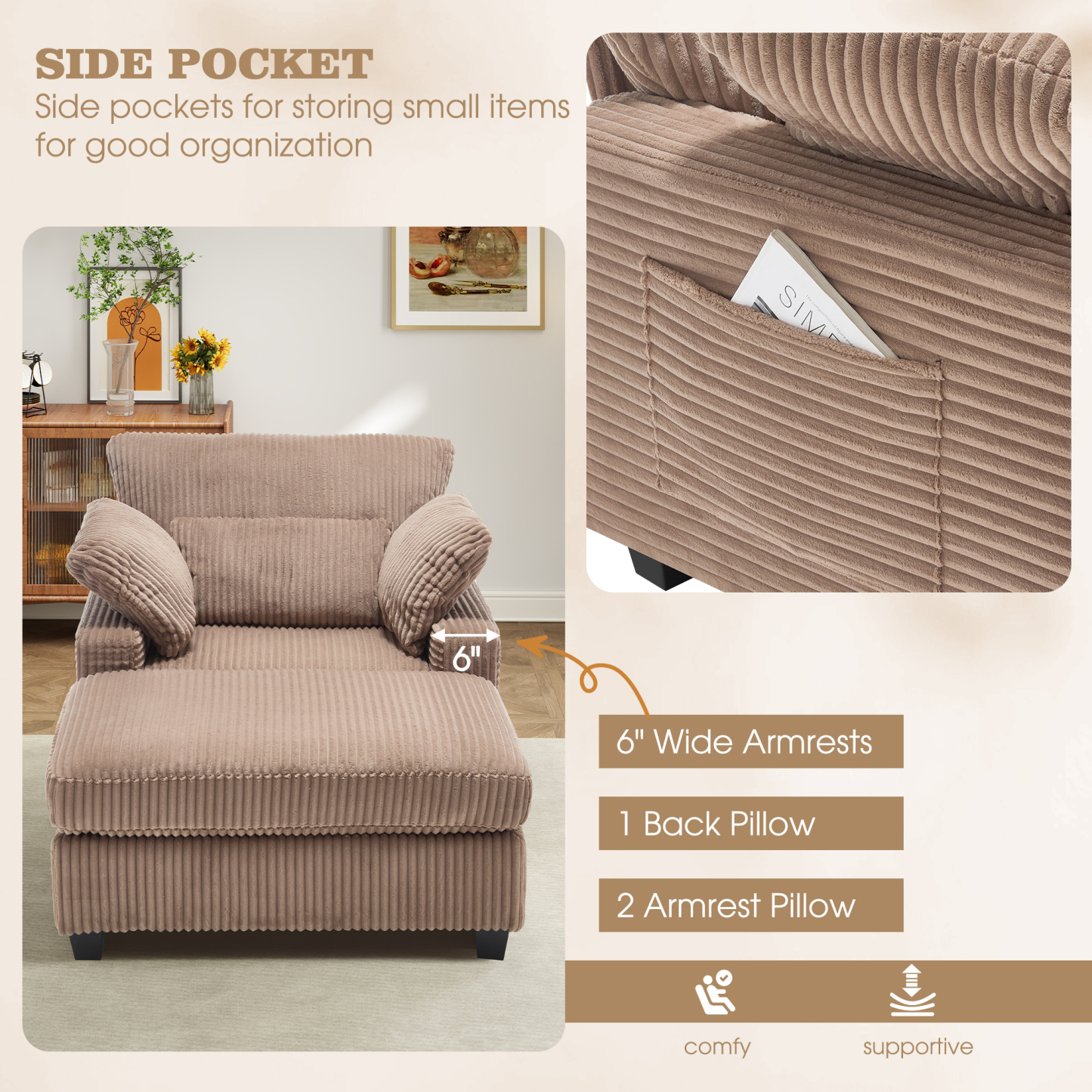 LuxeLounger 57.52 " Single Chair With Ottoman