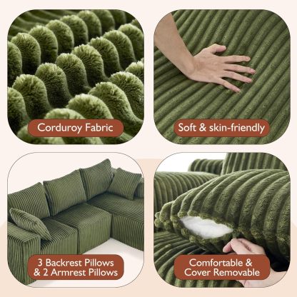 InstaPuff 102" Plush Corduroy free-installation sofa with Chaise