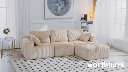 InstaPuff 102" Plush Corduroy free-installation sofa with Chaise