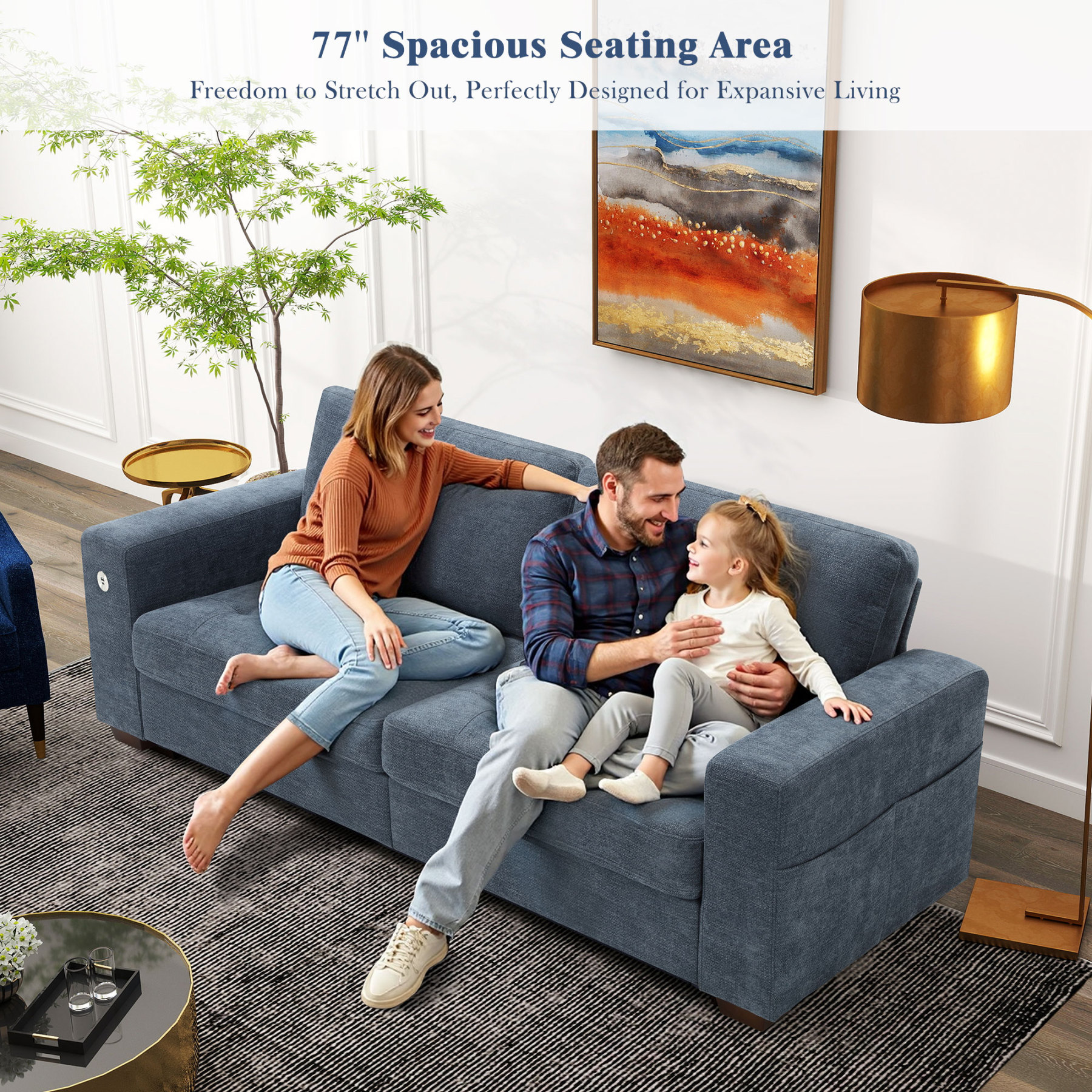 Classic 70" & 89" Modern Sofa with USB Charging