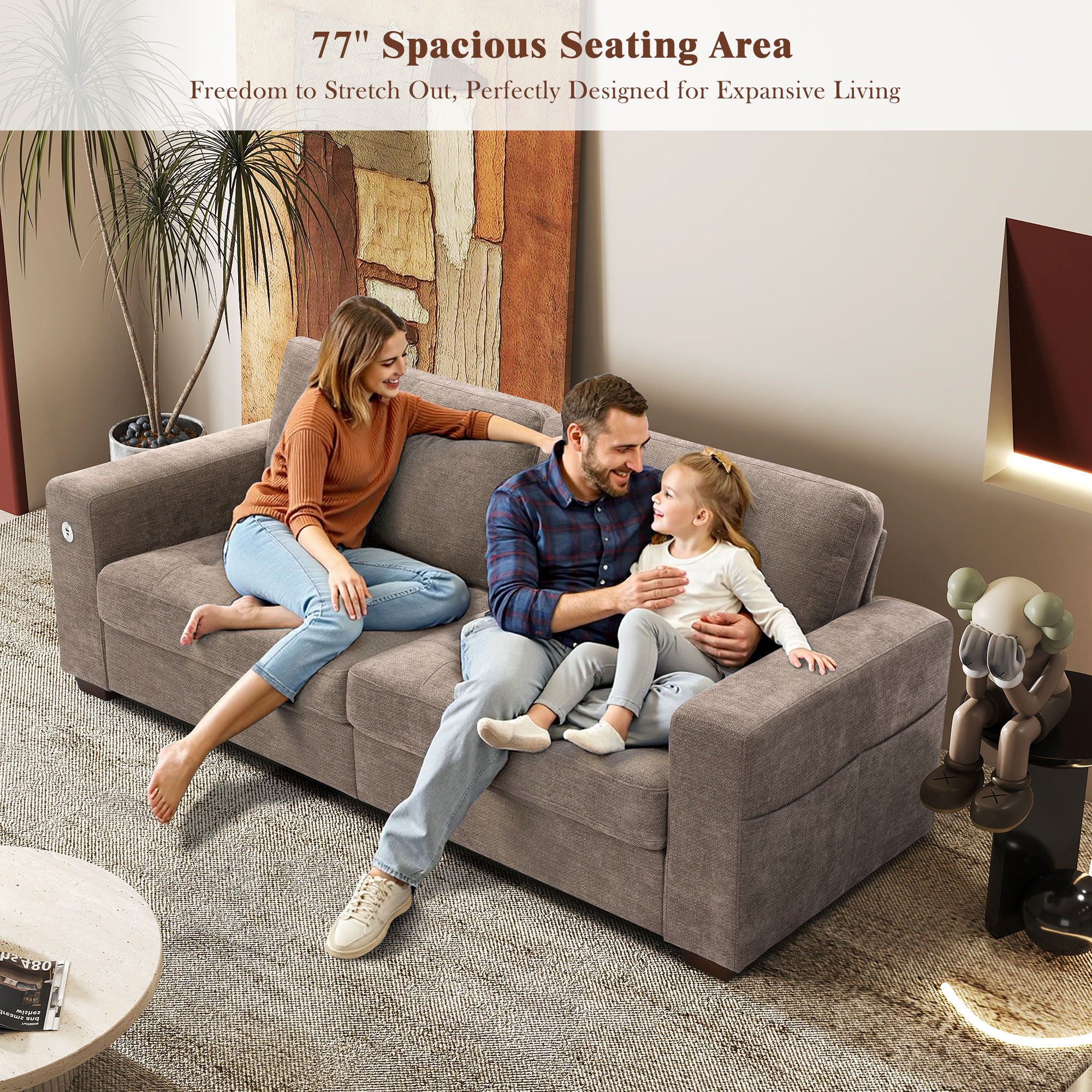 Classic 70" & 89" Modern Sofa with USB Charging 