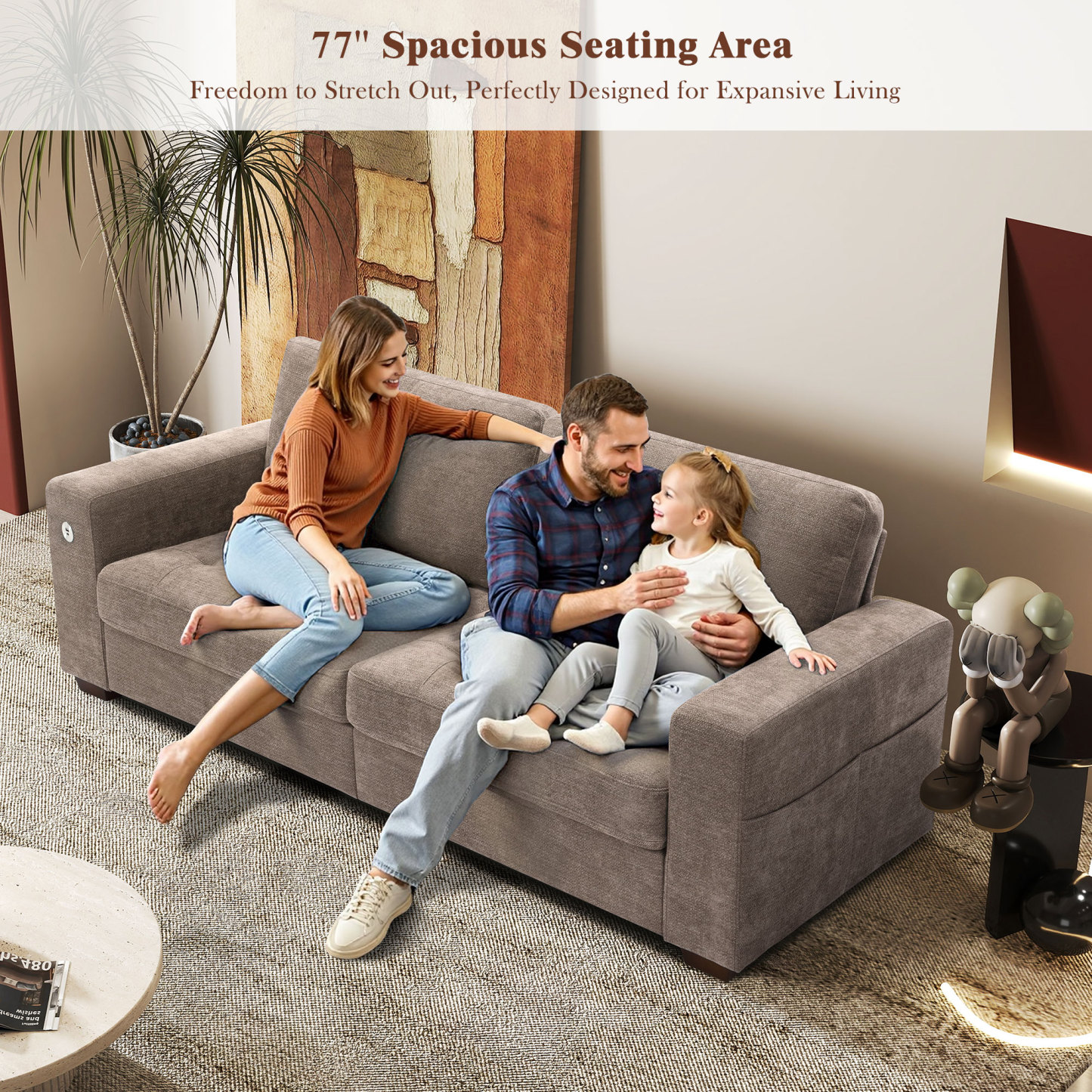 Classic 70" & 89" Modern Sofa with USB Charging
