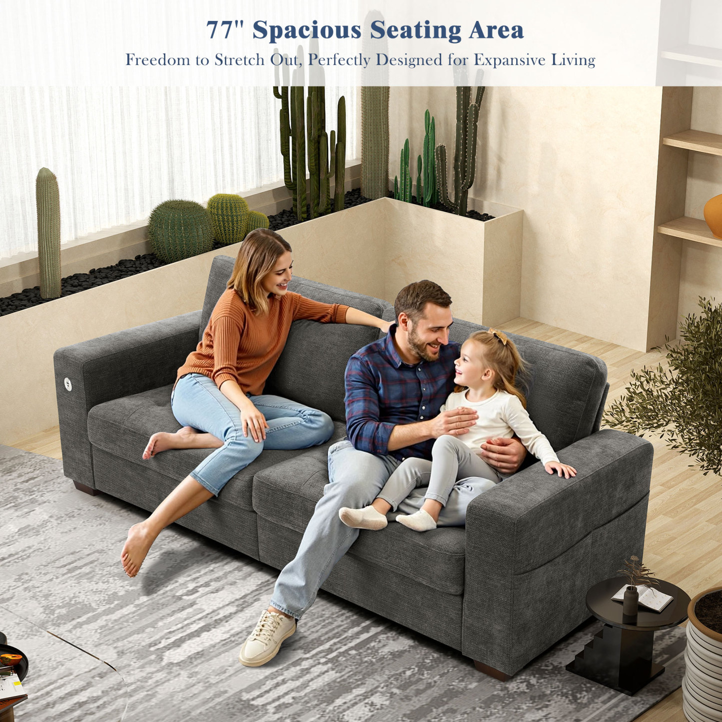 Classic 70" & 89" Modern Sofa with USB Charging